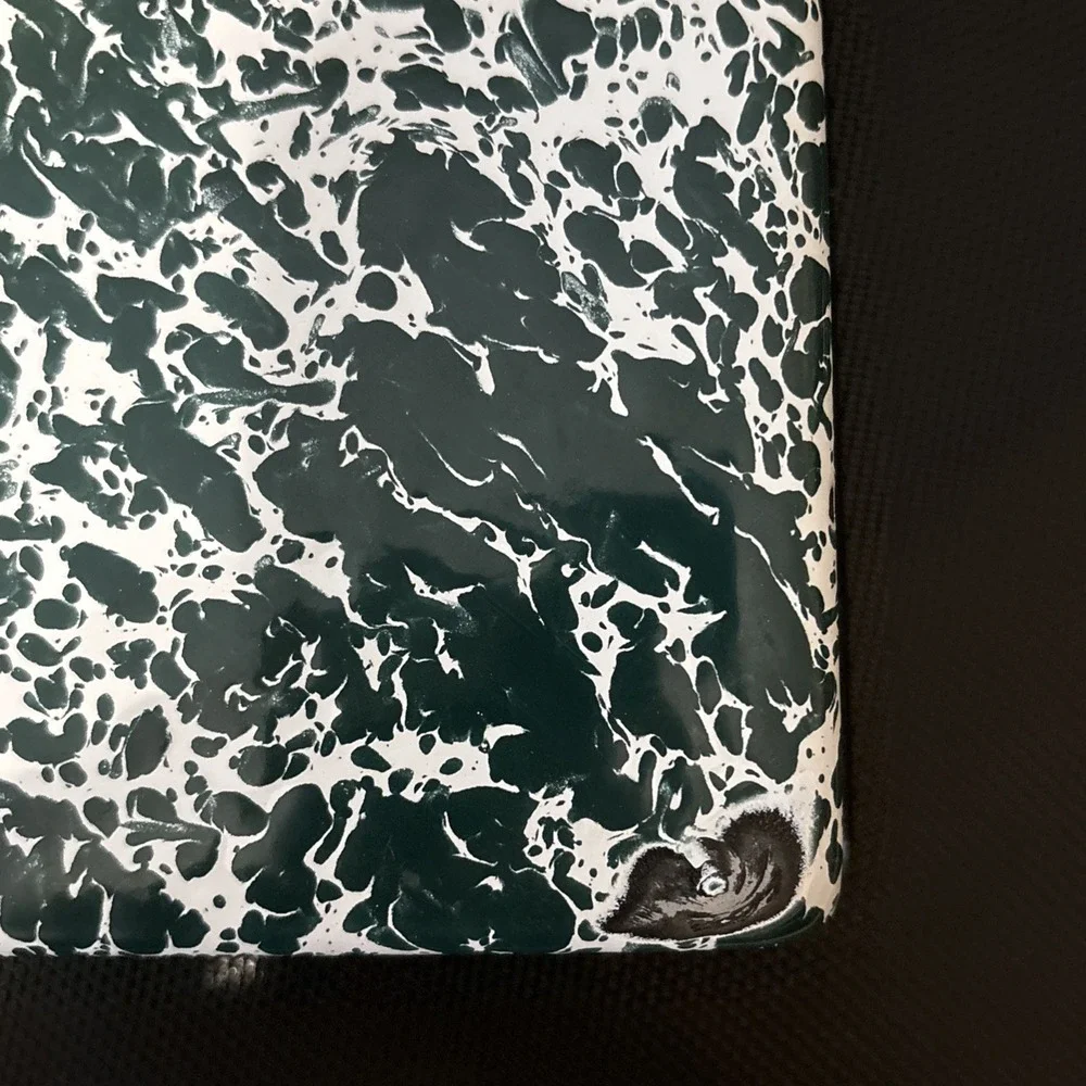 Vintage Green White Splatter Enamelware Serving Trays Set of 3 Spatterware